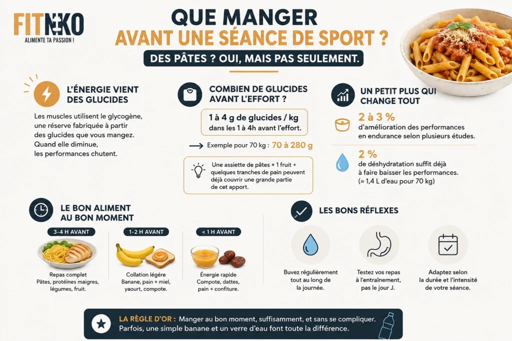 une infographie sur le bon repas avant le sport